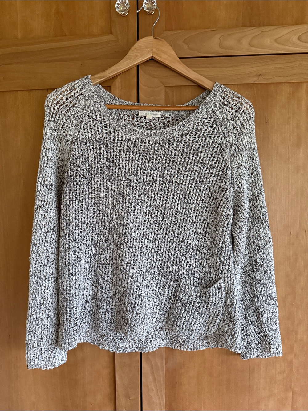 Eileen Fisher Gray and White Cotton Knit Sweater